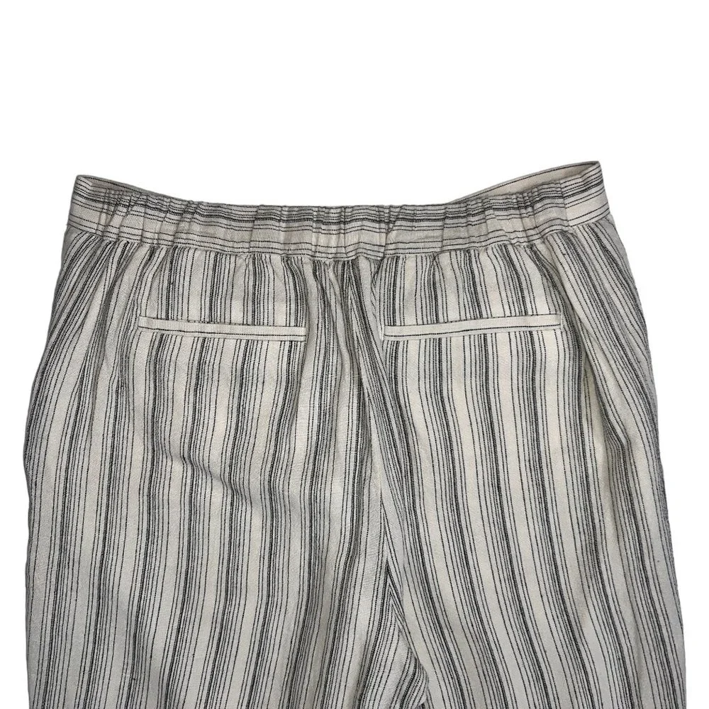 Banana Republic Off White Navy Striped Linen Tapered Hayden Pant Size 12